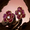 image:imageCicy Bell 18k Gold Plated Enamel Flower Earrings for Women  Summer Boho Statement Stud Cubic Zirconia Trendy Jewelry GiftsPink
