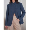 image:imageCicy Bell Women Plaid Blazer Business Stand Collar Open Front Suit Jacket  One Button Casual Trendy Work Office Fall Spring Suit Blazer Long Sleeve Button Cuff Front Flap Pockets Back SplitStripednavy