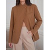 image:imageCicy Bell Women Plaid Blazer Business Stand Collar Open Front Suit Jacket  One Button Casual Trendy Work Office Fall Spring Suit Blazer Long Sleeve Button Cuff Front Flap Pockets Back SplitStripedbrown