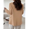 image:imageCicy Bell Women Plaid Blazer Business Stand Collar Open Front Suit Jacket  One Button Casual Trendy Work Office Fall Spring Suit Blazer Long Sleeve Button Cuff Front Flap Pockets Back SplitDark Khaki