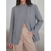 image:imageCicy Bell Women Plaid Blazer Business Stand Collar Open Front Suit Jacket  One Button Casual Trendy Work Office Fall Spring Suit Blazer Long Sleeve Button Cuff Front Flap Pockets Back SplitStripedgrey