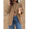 image:imageCicy Bell Women Plaid Blazer Business Stand Collar Open Front Suit Jacket  One Button Casual Trendy Work Office Fall Spring Suit Blazer Long Sleeve Button Cuff Front Flap Pockets Back SplitPlaidkhaki