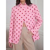 image:imageCicy Bell Women Plaid Blazer Business Stand Collar Open Front Suit Jacket  One Button Casual Trendy Work Office Fall Spring Suit Blazer Long Sleeve Button Cuff Front Flap Pockets Back SplitPolka Dotspink