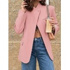 image:imageCicy Bell Women Plaid Blazer Business Stand Collar Open Front Suit Jacket  One Button Casual Trendy Work Office Fall Spring Suit Blazer Long Sleeve Button Cuff Front Flap Pockets Back SplitPink