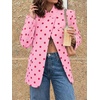 image:imageCicy Bell Women Plaid Blazer Business Stand Collar Open Front Suit Jacket  One Button Casual Trendy Work Office Fall Spring Suit Blazer Long Sleeve Button Cuff Front Flap Pockets Back SplitPolka Dotspink