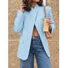 image:imageCicy Bell Women Plaid Blazer Business Stand Collar Open Front Suit Jacket  One Button Casual Trendy Work Office Fall Spring Suit Blazer Long Sleeve Button Cuff Front Flap Pockets Back SplitSky Blue