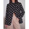image:imageCicy Bell Women Plaid Blazer Business Stand Collar Open Front Suit Jacket  One Button Casual Trendy Work Office Fall Spring Suit Blazer Long Sleeve Button Cuff Front Flap Pockets Back SplitPolka Dotsblack
