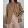 image:imageCicy Bell Women Plaid Blazer Business Stand Collar Open Front Suit Jacket  One Button Casual Trendy Work Office Fall Spring Suit Blazer Long Sleeve Button Cuff Front Flap Pockets Back SplitPlaidkhaki