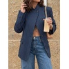 image:imageCicy Bell Women Plaid Blazer Business Stand Collar Open Front Suit Jacket  One Button Casual Trendy Work Office Fall Spring Suit Blazer Long Sleeve Button Cuff Front Flap Pockets Back SplitStripednavy