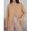 image:imageCicy Bell Women Plaid Blazer Business Stand Collar Open Front Suit Jacket  One Button Casual Trendy Work Office Fall Spring Suit Blazer Long Sleeve Button Cuff Front Flap Pockets Back SplitStripedkhaki