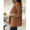 image:imageCicy Bell Women Plaid Blazer Business Stand Collar Open Front Suit Jacket  One Button Casual Trendy Work Office Fall Spring Suit Blazer Long Sleeve Button Cuff Front Flap Pockets Back SplitStripedbrown