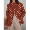 image:imageCicy Bell Women Plaid Blazer Business Stand Collar Open Front Suit Jacket  One Button Casual Trendy Work Office Fall Spring Suit Blazer Long Sleeve Button Cuff Front Flap Pockets Back SplitPolka Dotsbrown