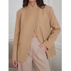 image:imageCicy Bell Women Plaid Blazer Business Stand Collar Open Front Suit Jacket  One Button Casual Trendy Work Office Fall Spring Suit Blazer Long Sleeve Button Cuff Front Flap Pockets Back SplitDark Khaki