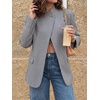 image:imageCicy Bell Women Plaid Blazer Business Stand Collar Open Front Suit Jacket  One Button Casual Trendy Work Office Fall Spring Suit Blazer Long Sleeve Button Cuff Front Flap Pockets Back SplitStripedgrey
