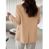 image:imageCicy Bell Women Plaid Blazer Business Stand Collar Open Front Suit Jacket  One Button Casual Trendy Work Office Fall Spring Suit Blazer Long Sleeve Button Cuff Front Flap Pockets Back SplitStripedkhaki