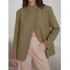 image:imageCicy Bell Women Plaid Blazer Business Stand Collar Open Front Suit Jacket  One Button Casual Trendy Work Office Fall Spring Suit Blazer Long Sleeve Button Cuff Front Flap Pockets Back SplitArmy Green