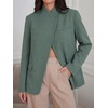 image:imageCicy Bell Women Plaid Blazer Business Stand Collar Open Front Suit Jacket  One Button Casual Trendy Work Office Fall Spring Suit Blazer Long Sleeve Button Cuff Front Flap Pockets Back SplitStripedarmy Green