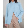 image:imageCicy Bell Women Plaid Blazer Business Stand Collar Open Front Suit Jacket  One Button Casual Trendy Work Office Fall Spring Suit Blazer Long Sleeve Button Cuff Front Flap Pockets Back SplitSky Blue
