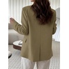 image:imageCicy Bell Women Plaid Blazer Business Stand Collar Open Front Suit Jacket  One Button Casual Trendy Work Office Fall Spring Suit Blazer Long Sleeve Button Cuff Front Flap Pockets Back SplitArmy Green