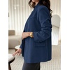 image:imageCicy Bell Women Plaid Blazer Business Stand Collar Open Front Suit Jacket  One Button Casual Trendy Work Office Fall Spring Suit Blazer Long Sleeve Button Cuff Front Flap Pockets Back SplitStripednavy