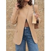 image:imageCicy Bell Women Plaid Blazer Business Stand Collar Open Front Suit Jacket  One Button Casual Trendy Work Office Fall Spring Suit Blazer Long Sleeve Button Cuff Front Flap Pockets Back SplitStripedkhaki