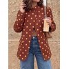 image:imageCicy Bell Women Plaid Blazer Business Stand Collar Open Front Suit Jacket  One Button Casual Trendy Work Office Fall Spring Suit Blazer Long Sleeve Button Cuff Front Flap Pockets Back SplitPolka Dotsbrown
