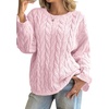 image:imageCicy Bell Womens Oversized Cable Knit Sweaters Fall Casual Long Sleeve Crewneck Chunky Loose Fit Pullover TopsPink