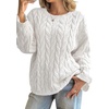 image:imageCicy Bell Womens Oversized Cable Knit Sweaters Fall Casual Long Sleeve Crewneck Chunky Loose Fit Pullover TopsWhite