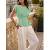 image:imageCicy Bell Womens Peplum Tops Summer Babydoll TShirts Dressy Casual Blouse  Crew NeckCap SleevePleatedBusiness CasualWork Office TeesTrendy FashionElegant Ladies Solid ShirtsFormal OutfitsPea Green
