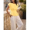 image:imageCicy Bell Womens Peplum Tops Summer Babydoll TShirts Dressy Casual Blouse  Crew NeckCap SleevePleatedBusiness CasualWork Office TeesTrendy FashionElegant Ladies Solid ShirtsFormal OutfitsLight Yellow