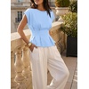 image:imageCicy Bell Womens Peplum Tops Summer Babydoll TShirts Dressy Casual Blouse  Crew NeckCap SleevePleatedBusiness CasualWork Office TeesTrendy FashionElegant Ladies Solid ShirtsFormal OutfitsLight Blue
