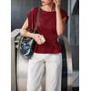 image:imageCicy Bell Womens Peplum Tops Summer Babydoll TShirts Dressy Casual Blouse  Crew NeckCap SleevePleatedBusiness CasualWork Office TeesTrendy FashionElegant Ladies Solid ShirtsFormal OutfitsBurgundy