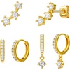 image:imageCicy Bell 18K Gold Plated Hoop Earrings Sets for Women Cubic Zirconia Dainty Trendy Cute Small Stacks Stud Earrings for Multiple PiercingsStyle Gold D