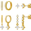 image:imageCicy Bell 18K Gold Plated Hoop Earrings Sets for Women Cubic Zirconia Dainty Trendy Cute Small Stacks Stud Earrings for Multiple PiercingsStyle Gold E