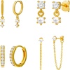image:imageCicy Bell Dangle Chain Earrings For Women 18k Gold Plated Stack Earrings  Hypoallergenic Cubic Zirconia Stud EarringS Trendy Jewelry Huggie Hoops Dainty Lightweight Earrings For GiftStyle A