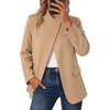 image:imageCicy Bell Women Plaid Blazer Business Stand Collar Open Front Suit Jacket  One Button Casual Trendy Work Office Fall Spring Suit Blazer Long Sleeve Button Cuff Front Flap Pockets Back SplitStripedkhaki