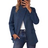 image:imageCicy Bell Women Plaid Blazer Business Stand Collar Open Front Suit Jacket  One Button Casual Trendy Work Office Fall Spring Suit Blazer Long Sleeve Button Cuff Front Flap Pockets Back SplitStripednavy