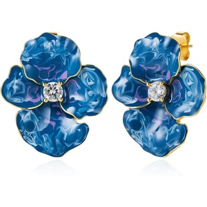 image:imageCicy Bell 18k Gold Plated Enamel Flower Earrings for Women  Summer Boho Statement Stud Cubic Zirconia Trendy Jewelry GiftsGold