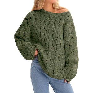 image:imageCicy Bell Womens Oversized Cable Knit Sweaters Fall Casual Long Sleeve Crewneck Chunky Loose Fit Pullover TopsArmy Green