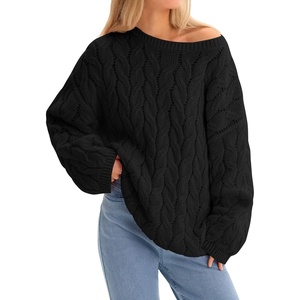 image:imageCicy Bell Womens Oversized Cable Knit Sweaters Fall Casual Long Sleeve Crewneck Chunky Loose Fit Pullover TopsBlack