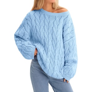 image:imageCicy Bell Womens Oversized Cable Knit Sweaters Fall Casual Long Sleeve Crewneck Chunky Loose Fit Pullover TopsBlue