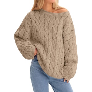 image:imageCicy Bell Womens Oversized Cable Knit Sweaters Fall Casual Long Sleeve Crewneck Chunky Loose Fit Pullover TopsKhaki
