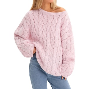 image:imageCicy Bell Womens Oversized Cable Knit Sweaters Fall Casual Long Sleeve Crewneck Chunky Loose Fit Pullover TopsPink