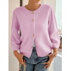 image:imageCicy Bell Womens 34 Puff Sleeve Cardigan Sweater Fall Trendy Casual Button Up Loose Fit Cropped Knit Sweaters Pink