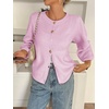 image:imageCicy Bell Womens 34 Puff Sleeve Cardigan Sweater Fall Trendy Casual Button Up Loose Fit Cropped Knit Sweaters Pink