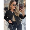 image:imageCicy Bell Womens Cropped Tweed Blazers Jacket Collarless Button Down Coats  Business Dressy Casual Trendy Work Office Fall Winter Spring FashionBlack
