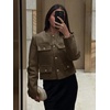 image:imageCicy Bell Womens Cropped Tweed Blazers Jacket Collarless Button Down Coats  Business Dressy Casual Trendy Work Office Fall Winter Spring FashionCoffee