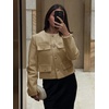 image:imageCicy Bell Womens Cropped Tweed Blazers Jacket Collarless Button Down Coats  Business Dressy Casual Trendy Work Office Fall Winter Spring FashionKhaki