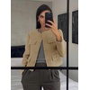 image:imageCicy Bell Womens Cropped Tweed Blazers Jacket Collarless Button Down Coats  Business Dressy Casual Trendy Work Office Fall Winter Spring FashionKhaki