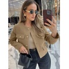 image:imageCicy Bell Womens Cropped Tweed Blazers Jacket Collarless Button Down Coats  Business Dressy Casual Trendy Work Office Fall Winter Spring FashionLight Brown